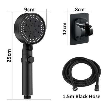 Shower Head Water Saving Black 5 Mode Adjustable High Pressure Shower One-Key Stop Water Massage Eco Shower Bathroom Accessories