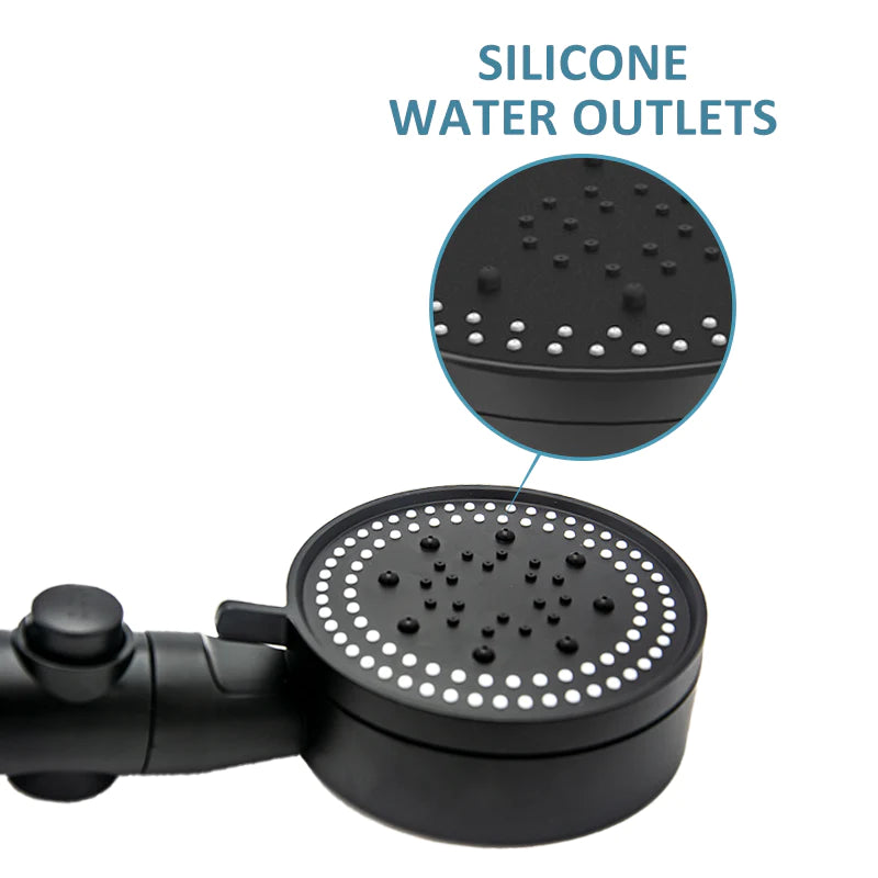 Shower Head Water Saving Black 5 Mode Adjustable High Pressure Shower One-Key Stop Water Massage Eco Shower Bathroom Accessories